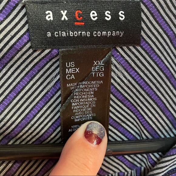 Axcess by Liz Claiborne Button Down Shirt Men's Size XXL Black Purple Stripes - Picture 3 of 8